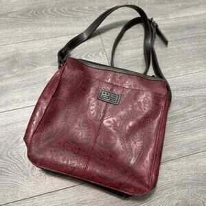 Relic Crossbody Handbag Red Paisley Embossed Faux Leather Purse Adjust Bag